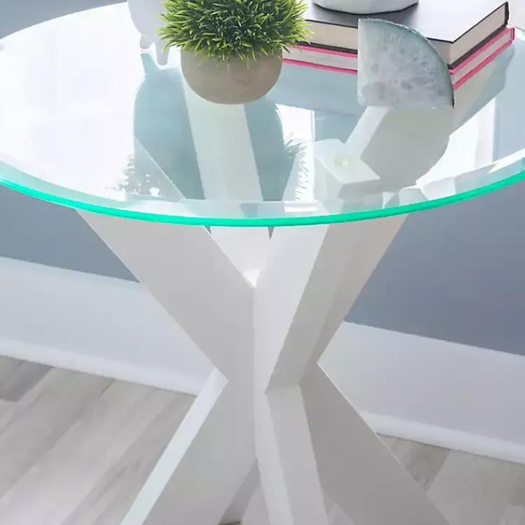 Accent & End Tables-Kirklands Home Wood and Glass Top X-Base Accent Table White