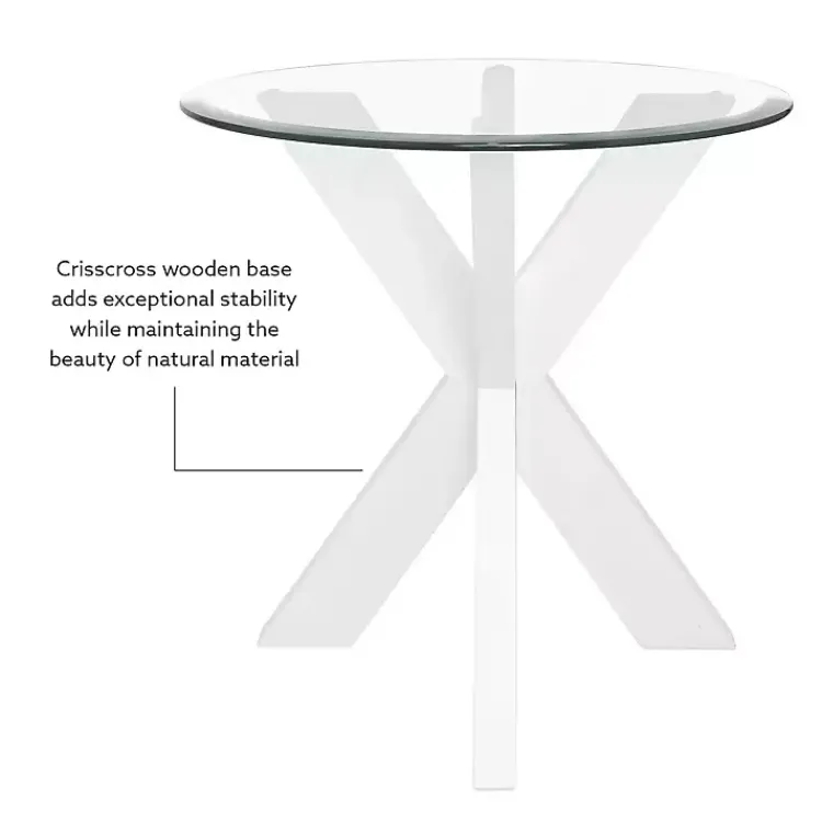 Accent & End Tables-Kirklands Home Wood and Glass Top X-Base Accent Table White