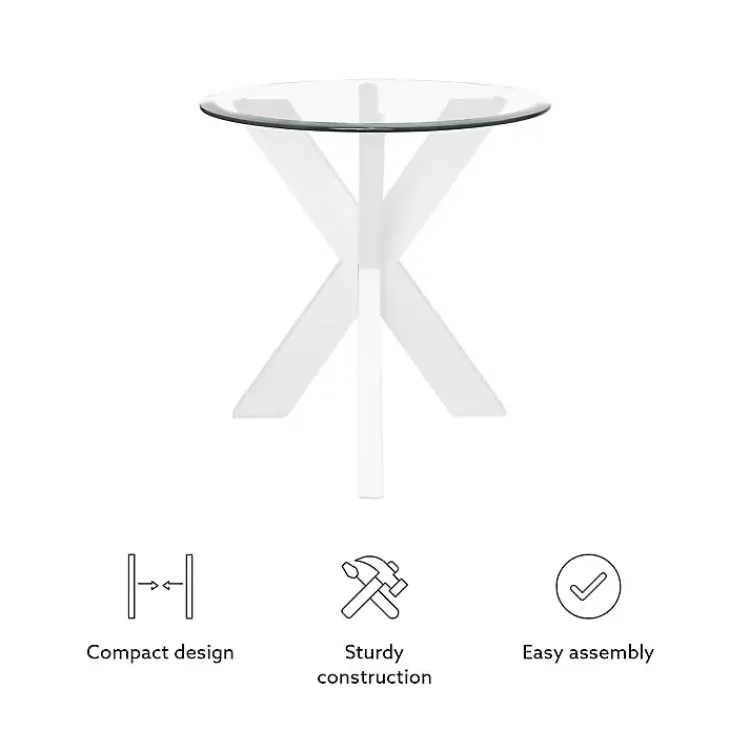 Accent & End Tables-Kirklands Home Wood and Glass Top X-Base Accent Table White