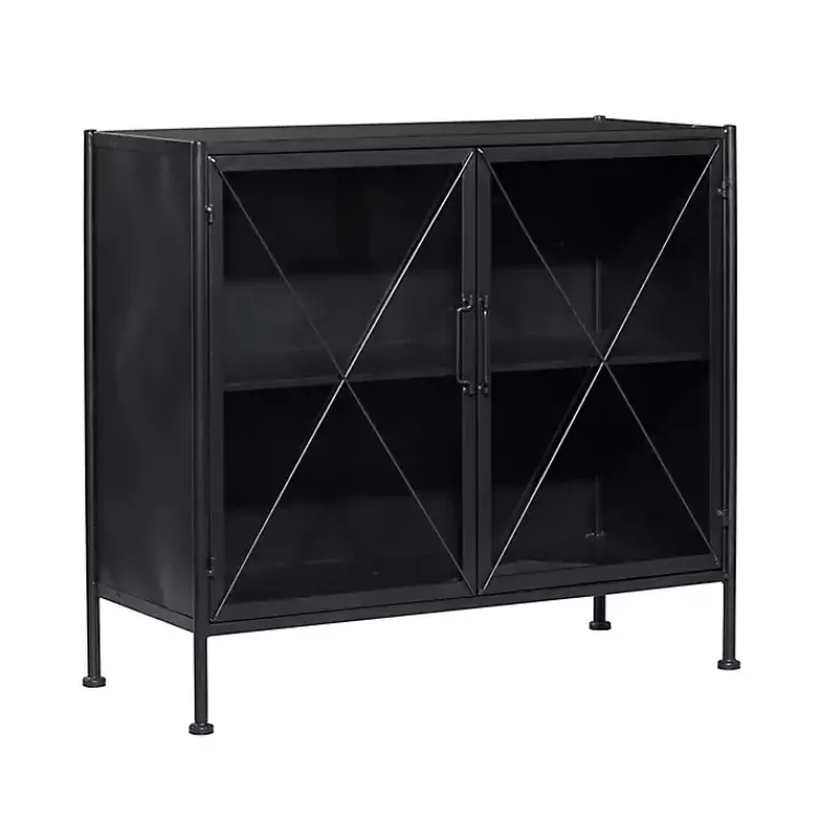 Cabinets & Sideboards-Kirklands Home Iron X-Panel Cabinet Black