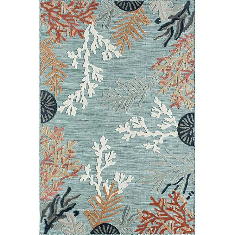 Outdoor Rugs-Kirklands Home Teal Coral Reef Area Rug, 5x7 Blue
