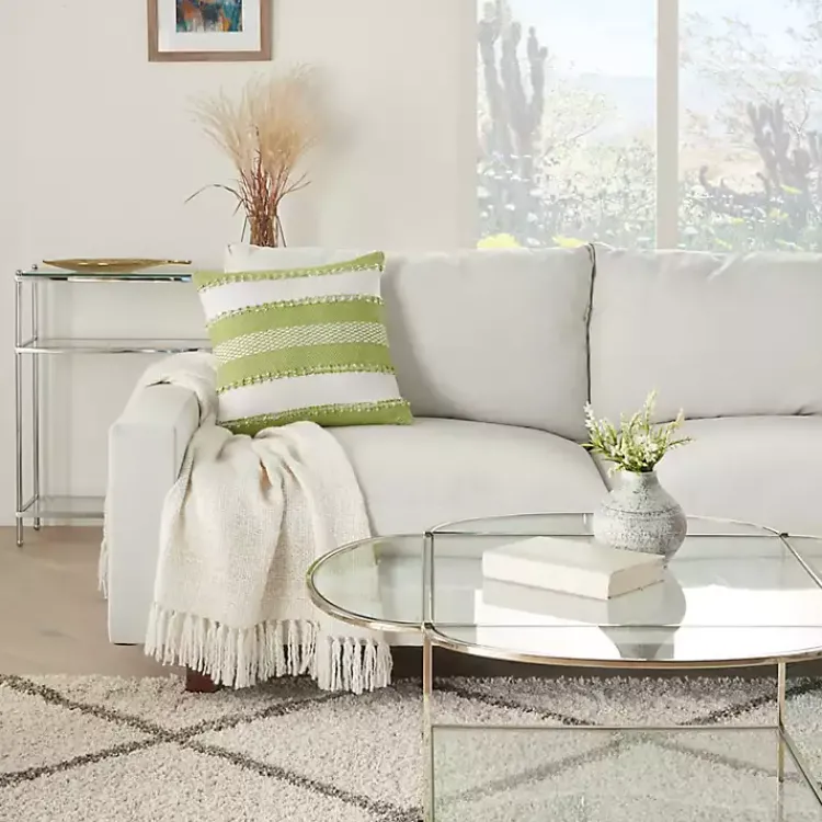 Outdoor Cushions & Pillows-Kirklands Home Lime Woven Stripe Reversible Outdoor Square Pillow