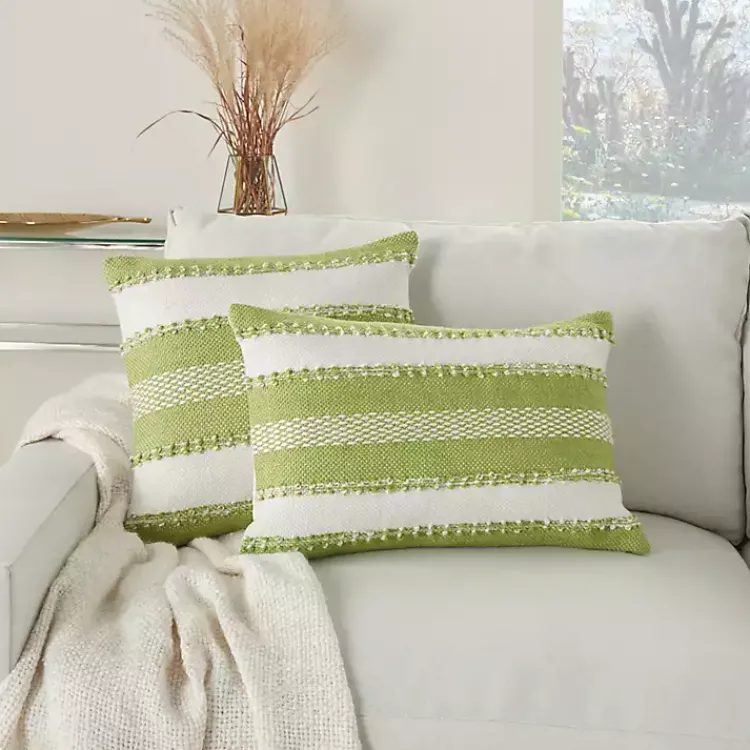 Outdoor Cushions & Pillows-Kirklands Home Lime Woven Stripe Reversible Outdoor Square Pillow