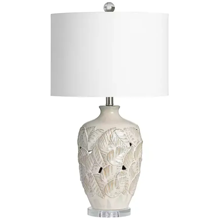 Table Lamps-Kirklands Home Cream Silver Ceramic Leaf Cutout Table Lamp White