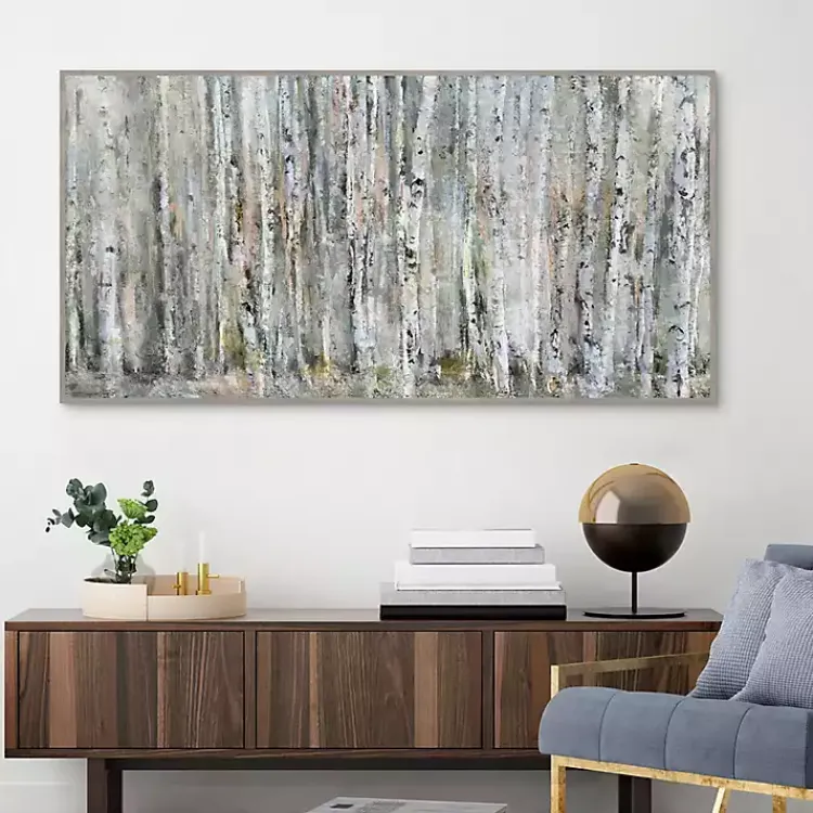 Canvas Art-Kirklands Home Whispering Birch Framed Canvas Art Print Gray