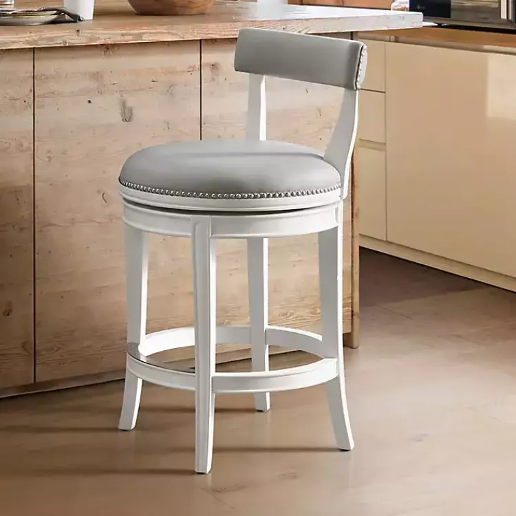 Bar Stools & Counter Height Stools-Kirklands Home White and Faux Leather Swivel Counter Stool Gray