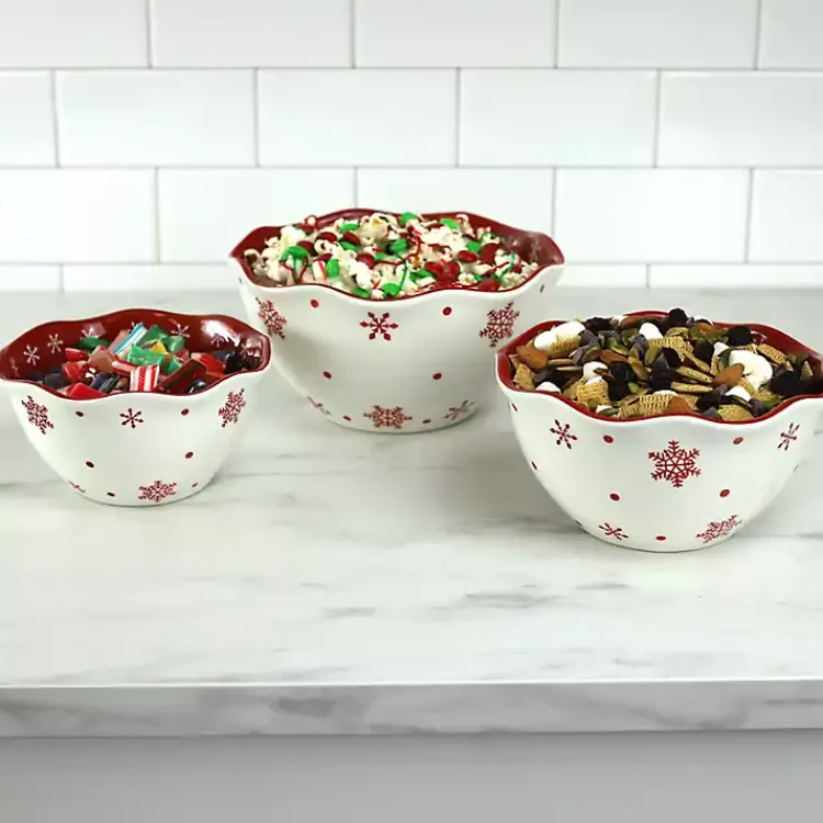 Serving & Entertaining-Kirklands Home Red and White Nesting Christmas Bowls, Set of 3