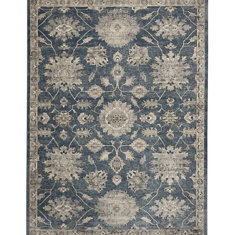 Area Rugs-Kirklands Home Smokey Blue and Ivory Floral Area Rug, 6x9
