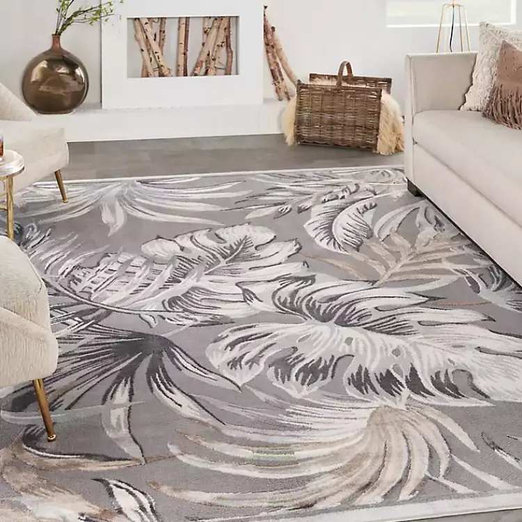 Area Rugs-Kirklands Home Gray Grand Leaf Coastal Area Rug, 7x9