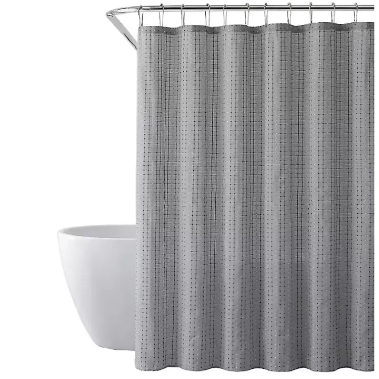 Shower Curtains-Kirklands Home Waffle Cotton Blend Shower Curtain Gray