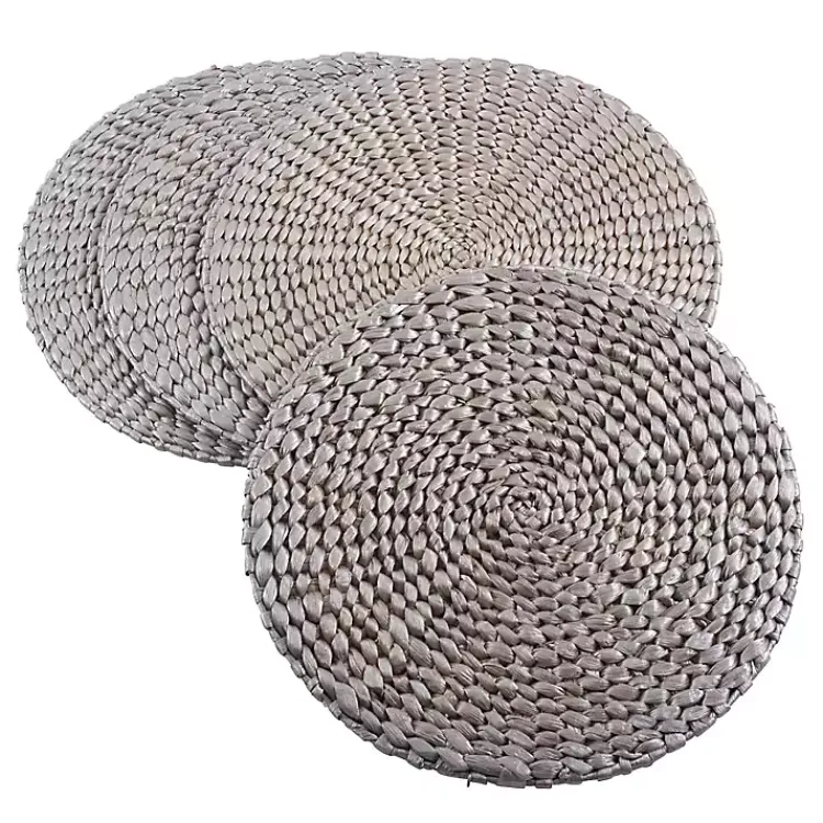 Table Linens-Kirklands Home Round Woven Rattan Placemats, Set of 4 Silver
