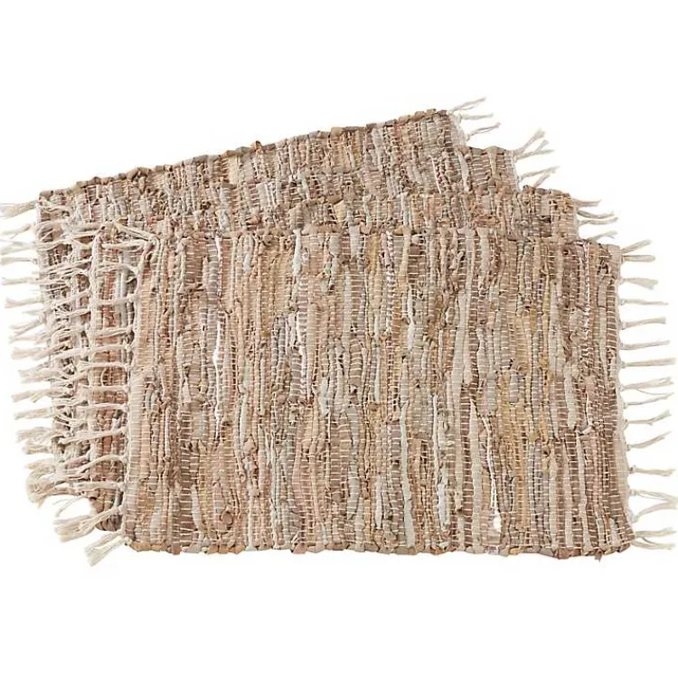 Table Linens-Kirklands Home Leather and Cotton Chindi Placemats, Set of 4 Tan