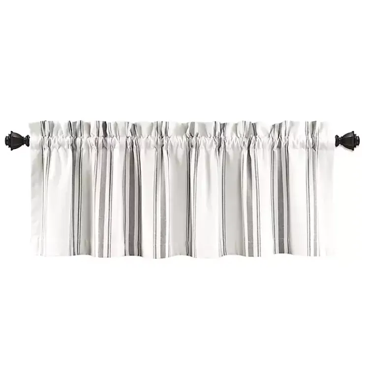 Curtains & Drapes-Kirklands Home Gray and White Farmhouse Stripe Valance