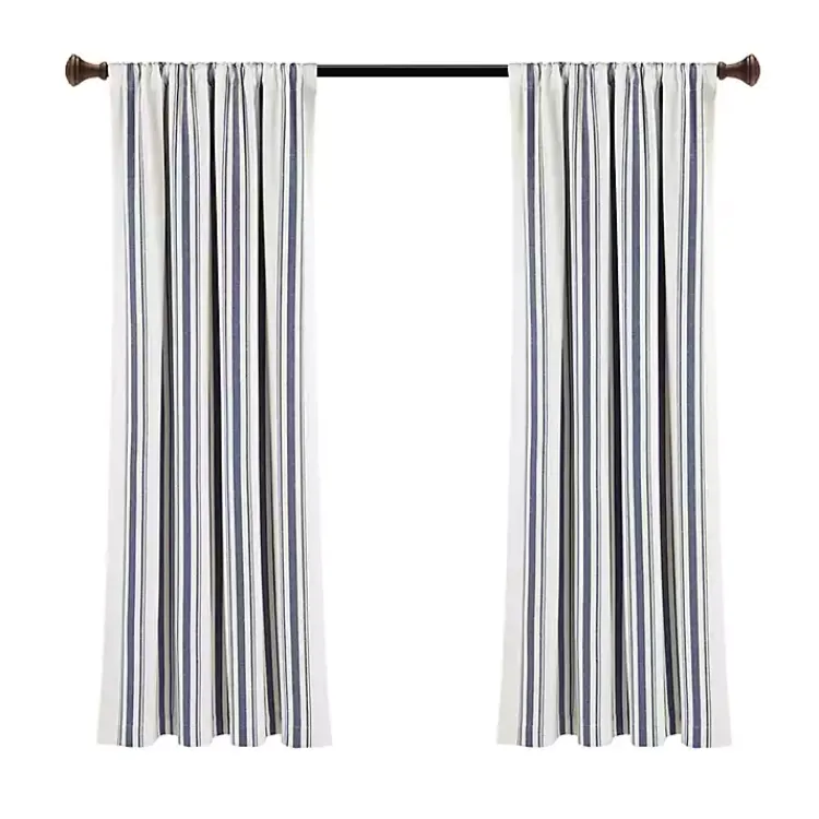 Curtains & Drapes-Kirklands Home Navy Farmhouse Stripe Curtain Panels, Set of 2