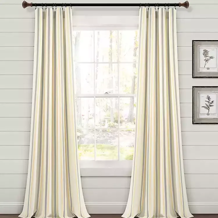 Curtains & Drapes-Kirklands Home Yellow & Gray Farmhouse Curtain Panel Set, 95 in.