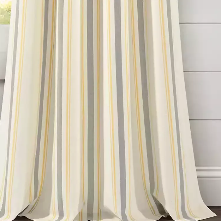 Curtains & Drapes-Kirklands Home Yellow & Gray Farmhouse Curtain Panel Set, 95 in.