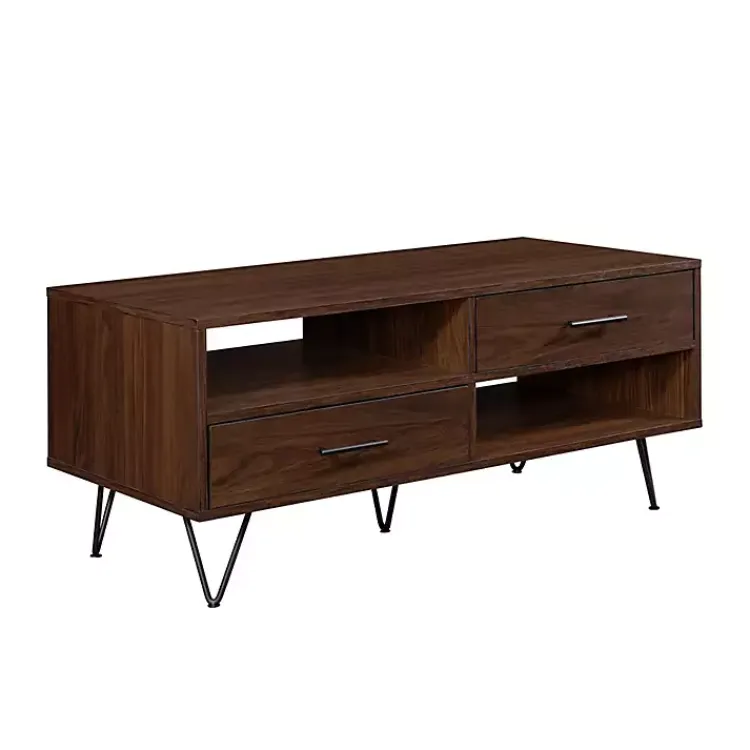 Coffee Tables-Kirklands Home Brown Wood & Black Metal Hairpin Legs Coffee Table