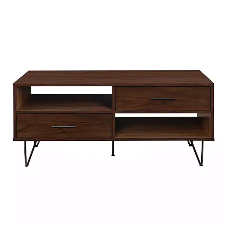 Coffee Tables-Kirklands Home Brown Wood & Black Metal Hairpin Legs Coffee Table