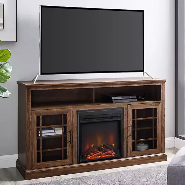 Tv Stands & Media Consoles-Kirklands Home Wood 2-Door LED Fireplace Cabinet Brown