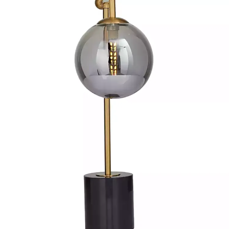 Table Lamps-Kirklands Home Gold Metal Smoked Glass Shade Table Lamp Gray