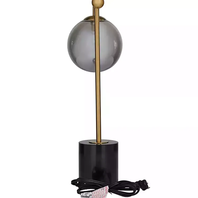 Table Lamps-Kirklands Home Gold Metal Smoked Glass Shade Table Lamp Gray