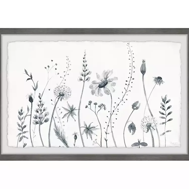 Framed Art-Kirklands Home Deckled Gray Flower Fields Framed Art Print