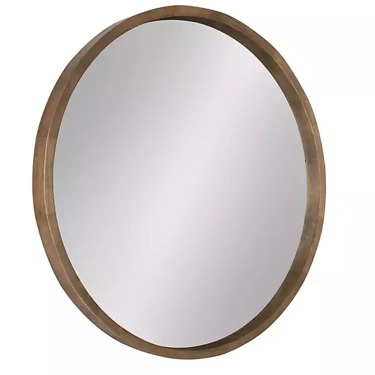 Decorative Mirrors-Kirklands Home Round Rustic Wood Hutton Mirror Brown
