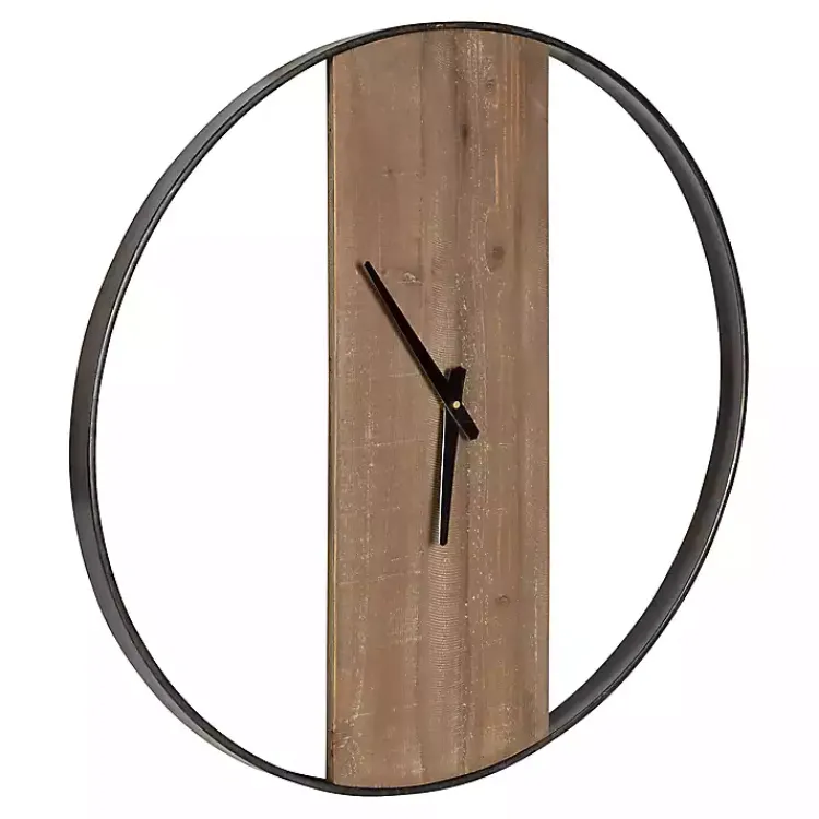 Clocks-Kirklands Home Ladd Natural Wood Wall Clock Black