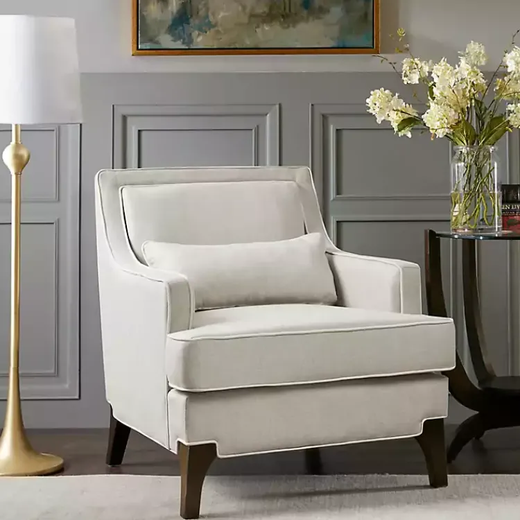 Accent Chairs-Kirklands Home Cream and White Contrast Welting Accent Chair Ivory