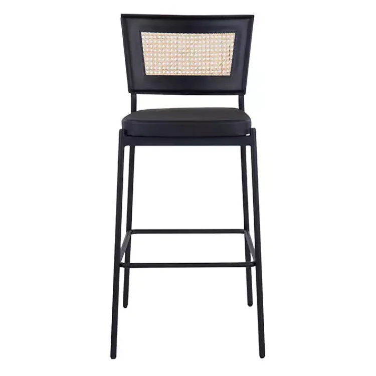 Bar Stools & Counter Height Stools-Kirklands Home Faux Leather and Rattan Bar Stools, Set of 2