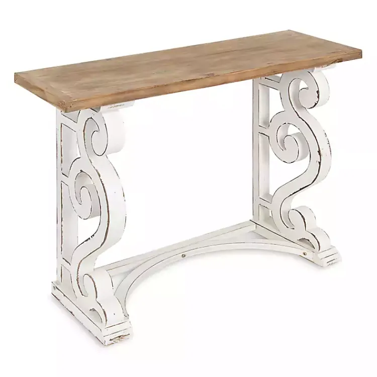 Console Tables-Kirklands Home Distressed White and Brown Wood Console Table