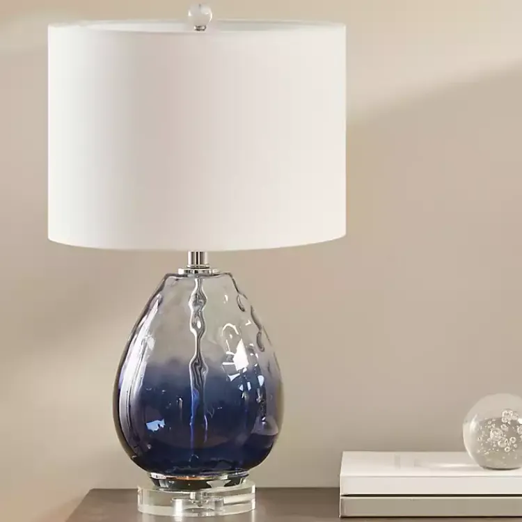 Table Lamps-Kirklands Home Ombre Blue Glass Teardrop Table Lamp White
