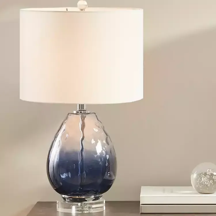Table Lamps-Kirklands Home Ombre Blue Glass Teardrop Table Lamp White