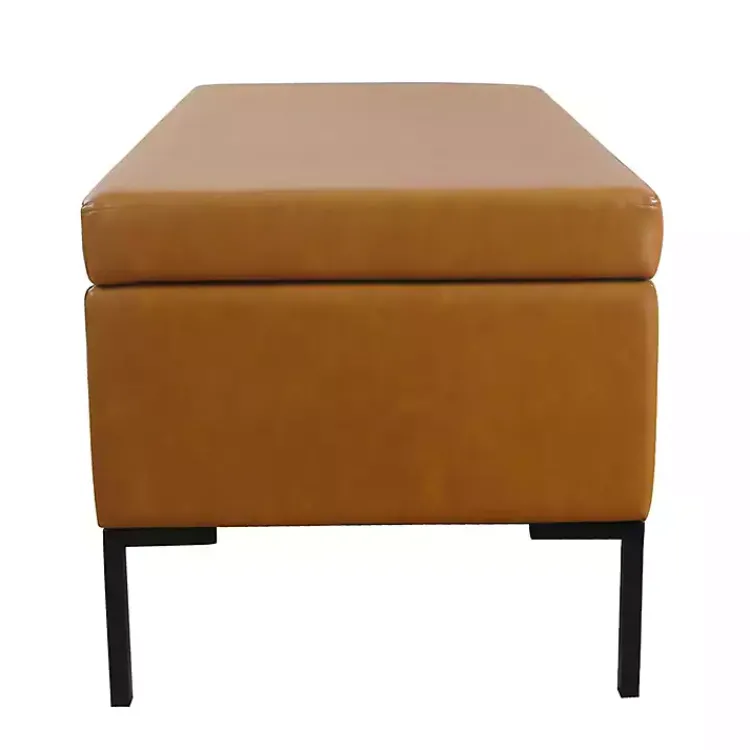 Benches & Ottomans-Kirklands Home Caramel Vegan Leather Storage Bench Brown