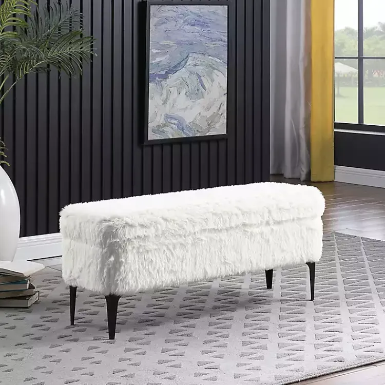 Benches & Ottomans-Kirklands Home Fur Storage Bench White