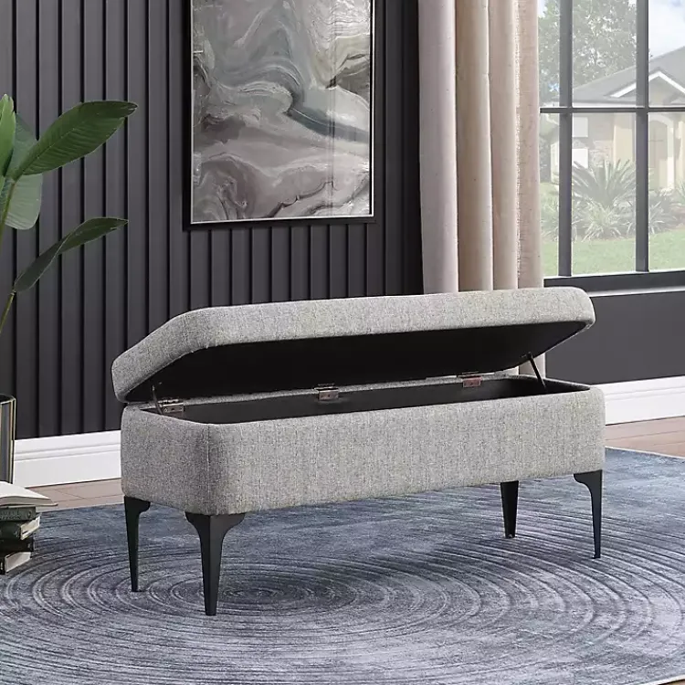 Benches & Ottomans-Kirklands Home Ricardo Woven Storage Bench Gray
