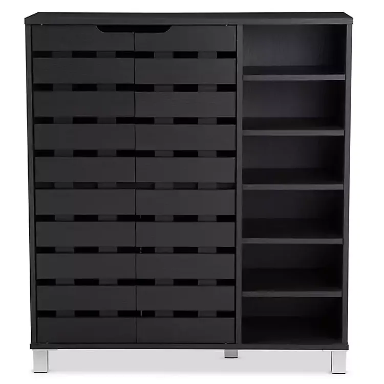 Entryway Furniture-Kirklands Home Aldrich Black Slatted Shoe Storage Cabinet