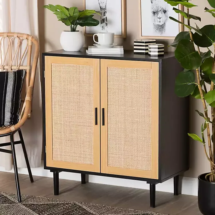 Cabinets & Sideboards-Kirklands Home Tara Two-Tone Espresso Rattan Cabinet