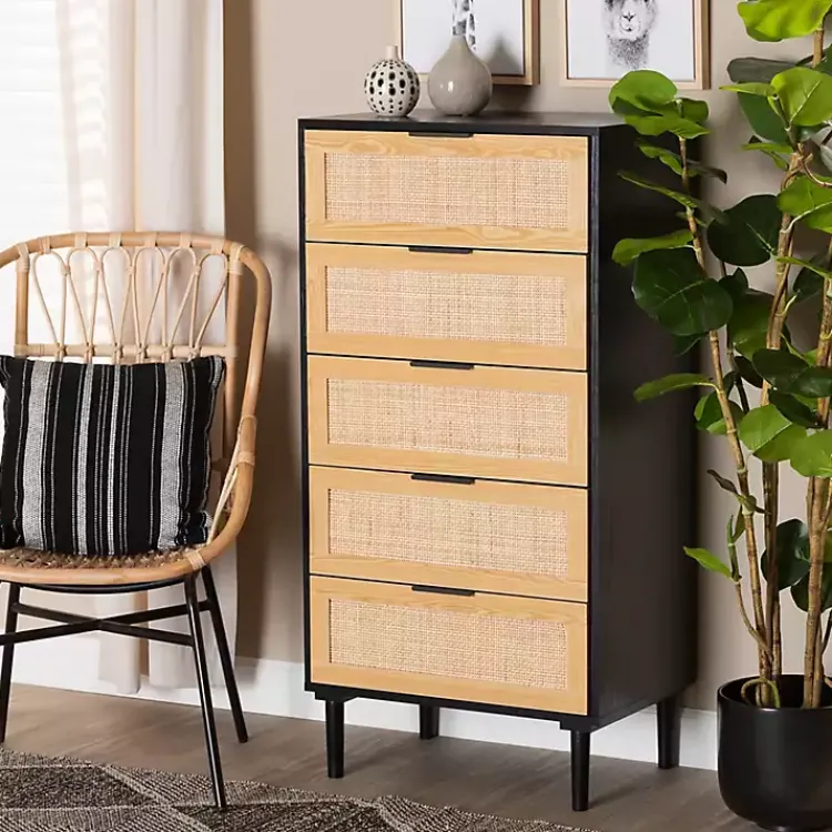 Dressers & Chests-Kirklands Home Tara Two-Tone Espresso Rattan Chest