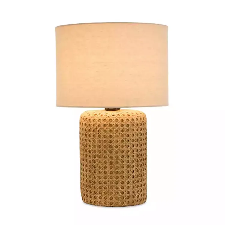 Table Lamps-Kirklands Home Faux Woven Wood and Linen Table Lamp Tan