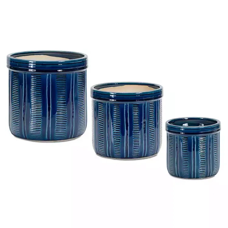 Planters-Kirklands Home Terracotta Abstract Decorative Pots, Set of 3 Blue