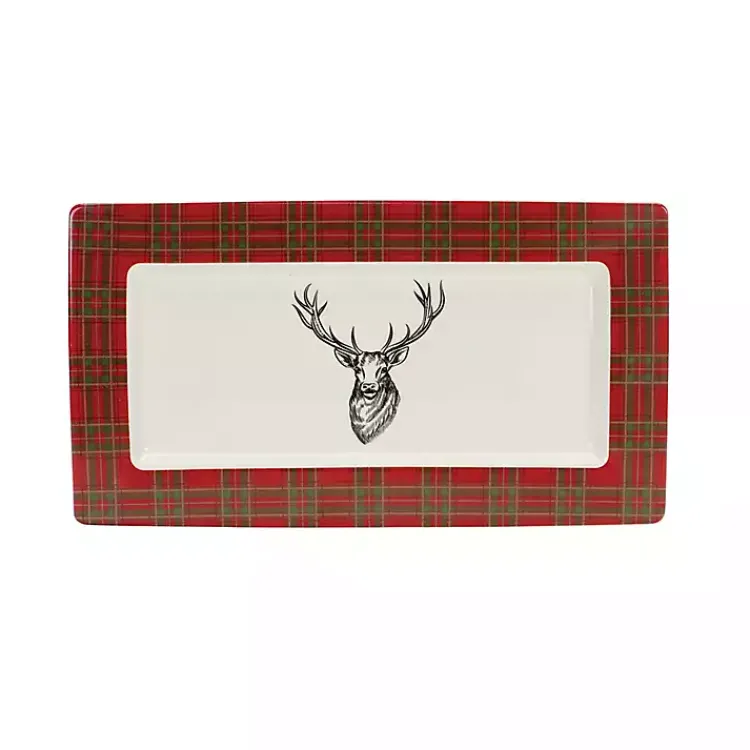 Serving & Entertaining-Kirklands Home Deer Trim 2-pc. Christmas Platter Set Red