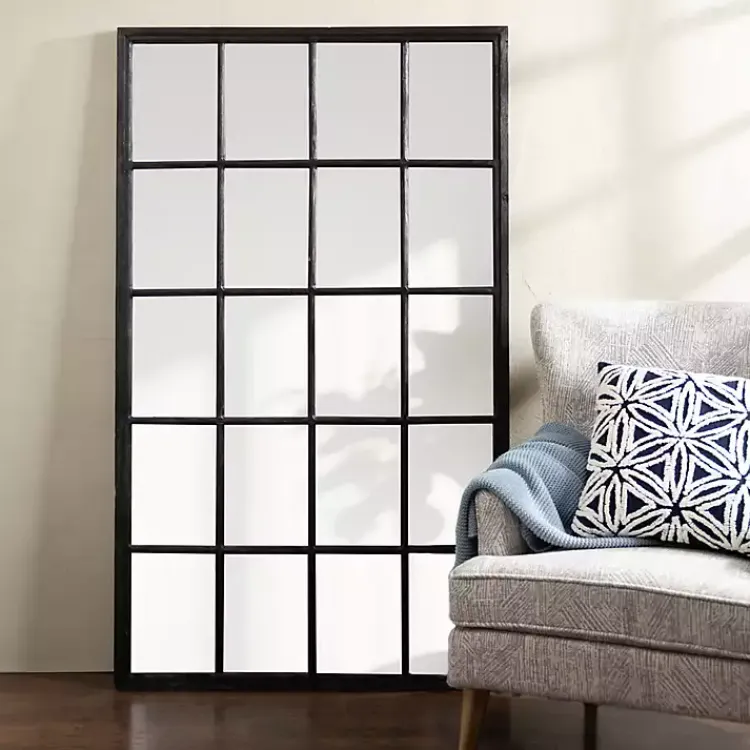 Full Length & Floor Mirrors-Kirklands Home Grande Black Window Pane Leaner Mirror