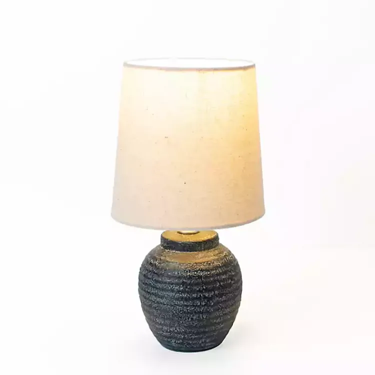 Table Lamps-Kirklands Home Matte Charcoal Ribbed Mini Table Lamp Tan