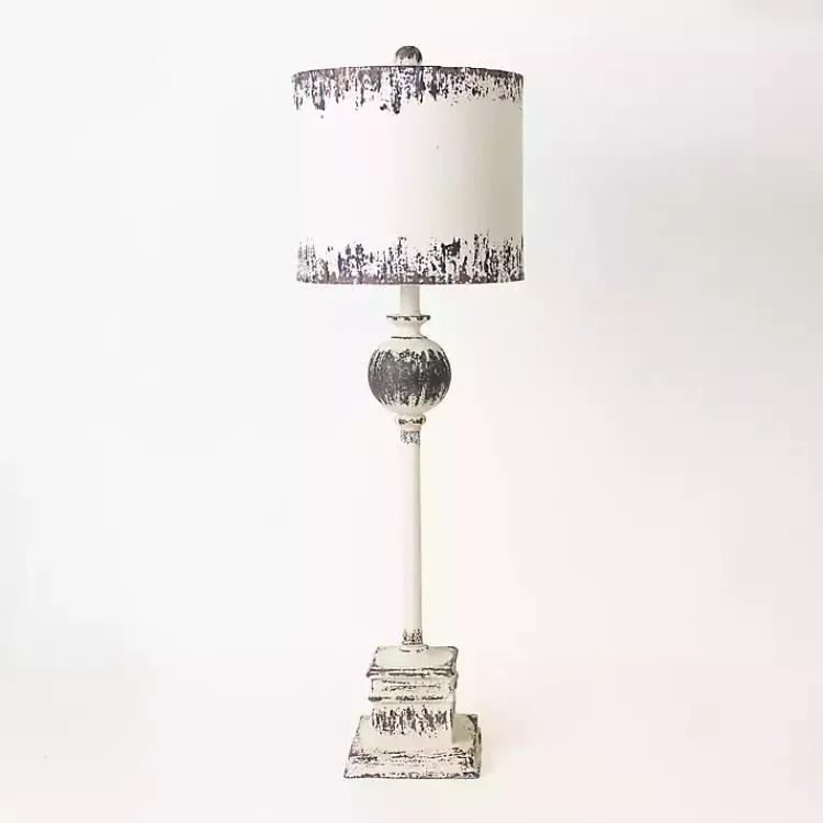 Buffet Lamps-Kirklands Home Distressed White Square Base Buffet Lamp