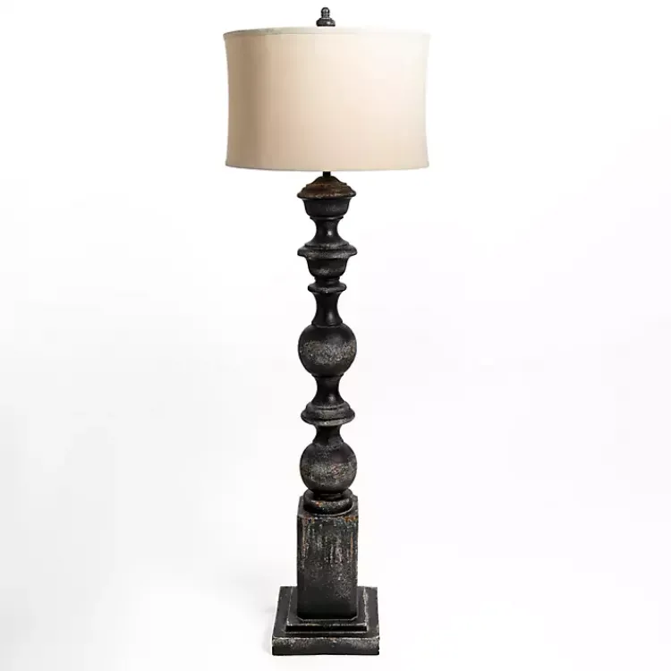 Floor Lamps-Kirklands Home Black Distressed Carved Floor Lamp Tan