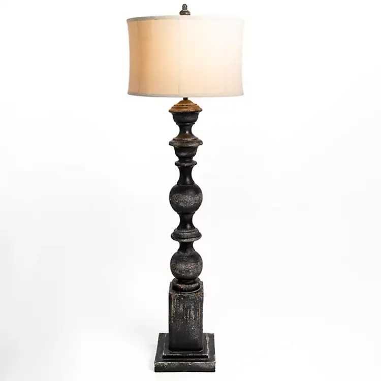 Floor Lamps-Kirklands Home Black Distressed Carved Floor Lamp Tan