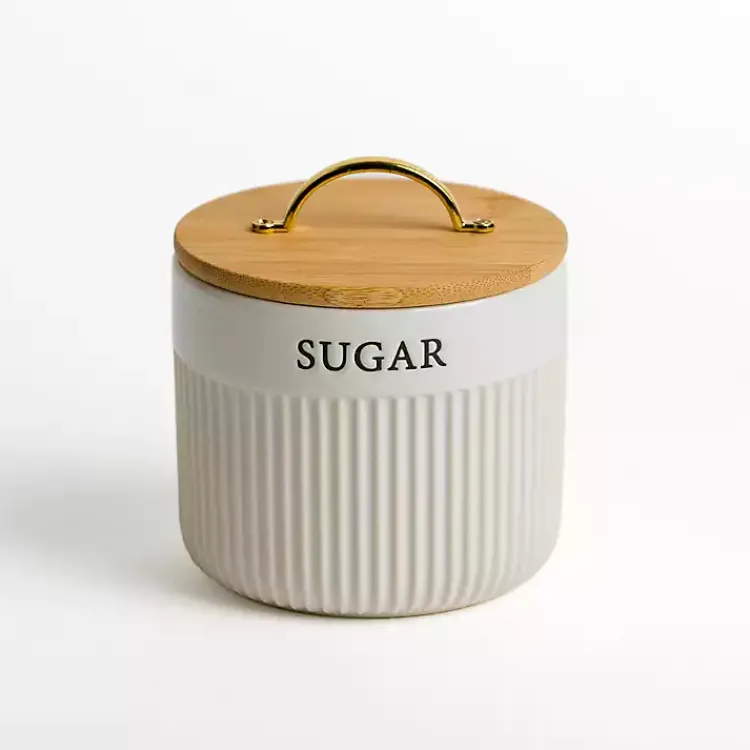 Kitchen Storage-Kirklands Home Sugar Ribbed Ceramic Canister Ivory