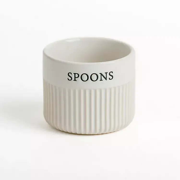 Kitchen Storage-Kirklands Home Spoons Ribbed Ceramic Canister Ivory
