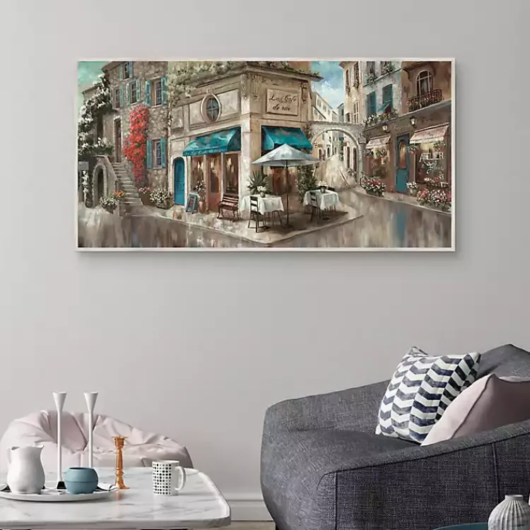 Canvas Art-Kirklands Home Corner Cafe Framed Canvas Art Print Gray